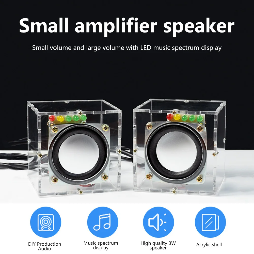 3W DIY Mini Speaker Box Kit with Mini Amplifier Acrylic Shell Audio Electronic Components Power Amplifier Audio Production Kit