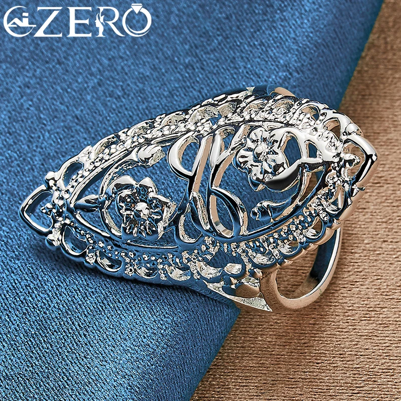 ALIZERO 925 Sterling Silver Retro Hollow Flower 6-10# Rings For Woman Fashion Wedding Engagement Party Charms Jewelry Gifts