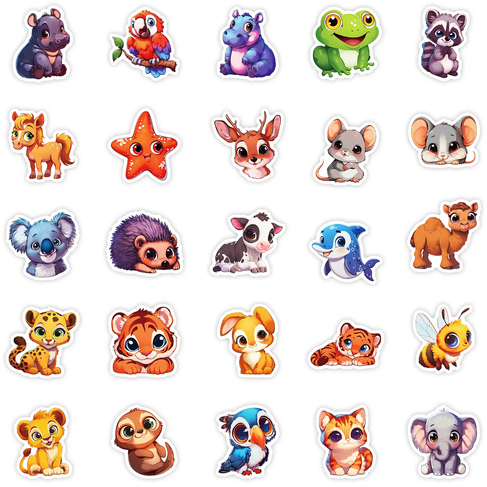 大きな目の動物のステッカー,50個,かわいい,防水,電話,ギター,ラップトップ,ノートブック,スーツケース,子供のおもちゃ,ギフト用