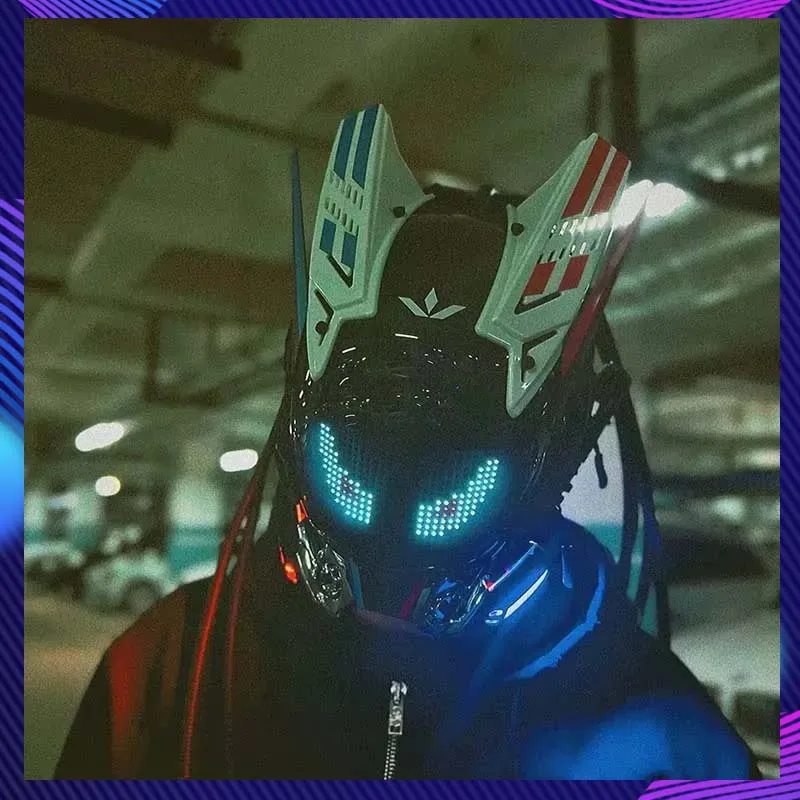 Cyber Punk Mask Halloween Party Cosplay Mech Warrior Mask With Color Screen Support DIY Animation Coser Photography Props Gift