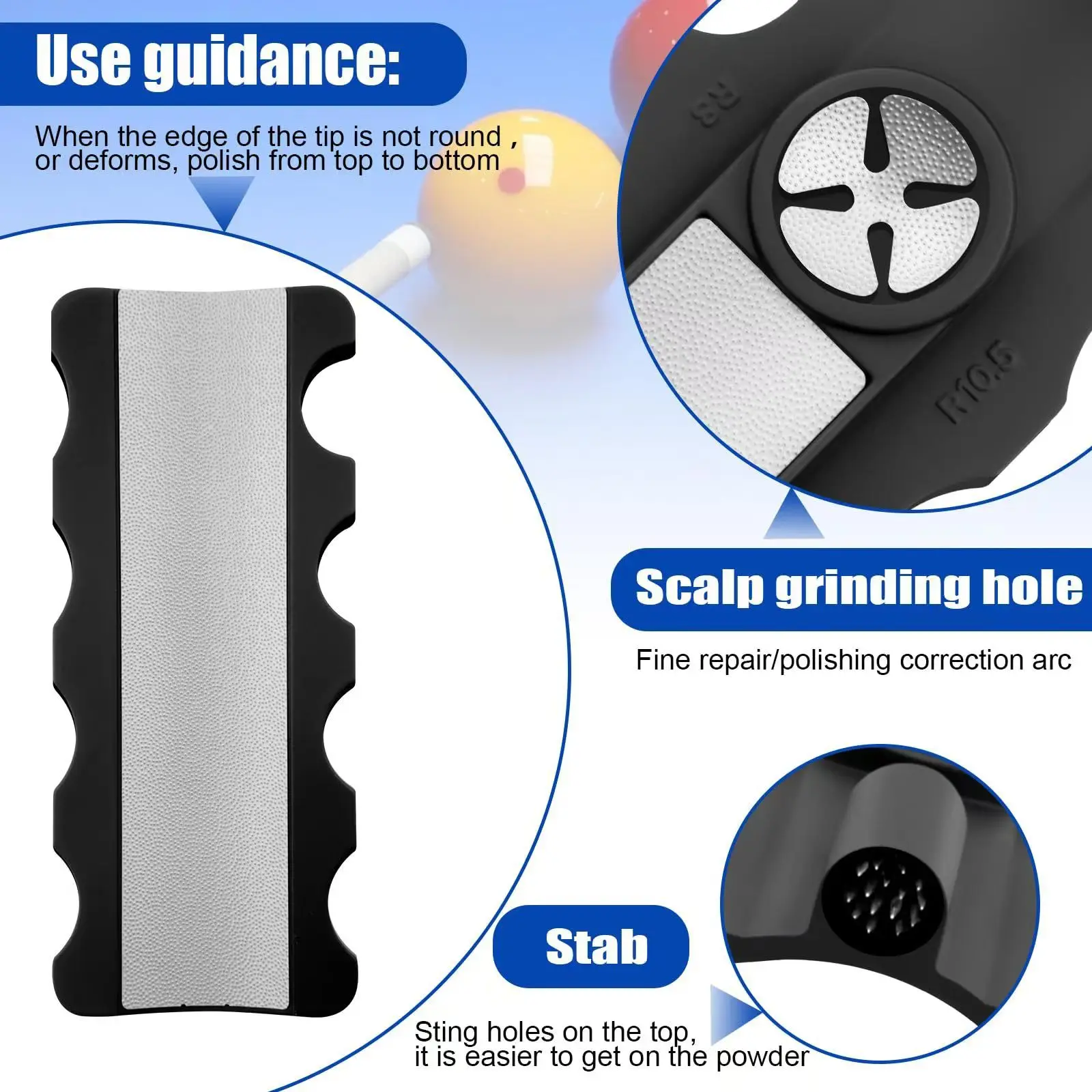 Riparatore di punte per stecche da biliardo, smerigliatrice e strumento di riparazione multifunzionale per punte di stecche da biliardo, 5 in 1