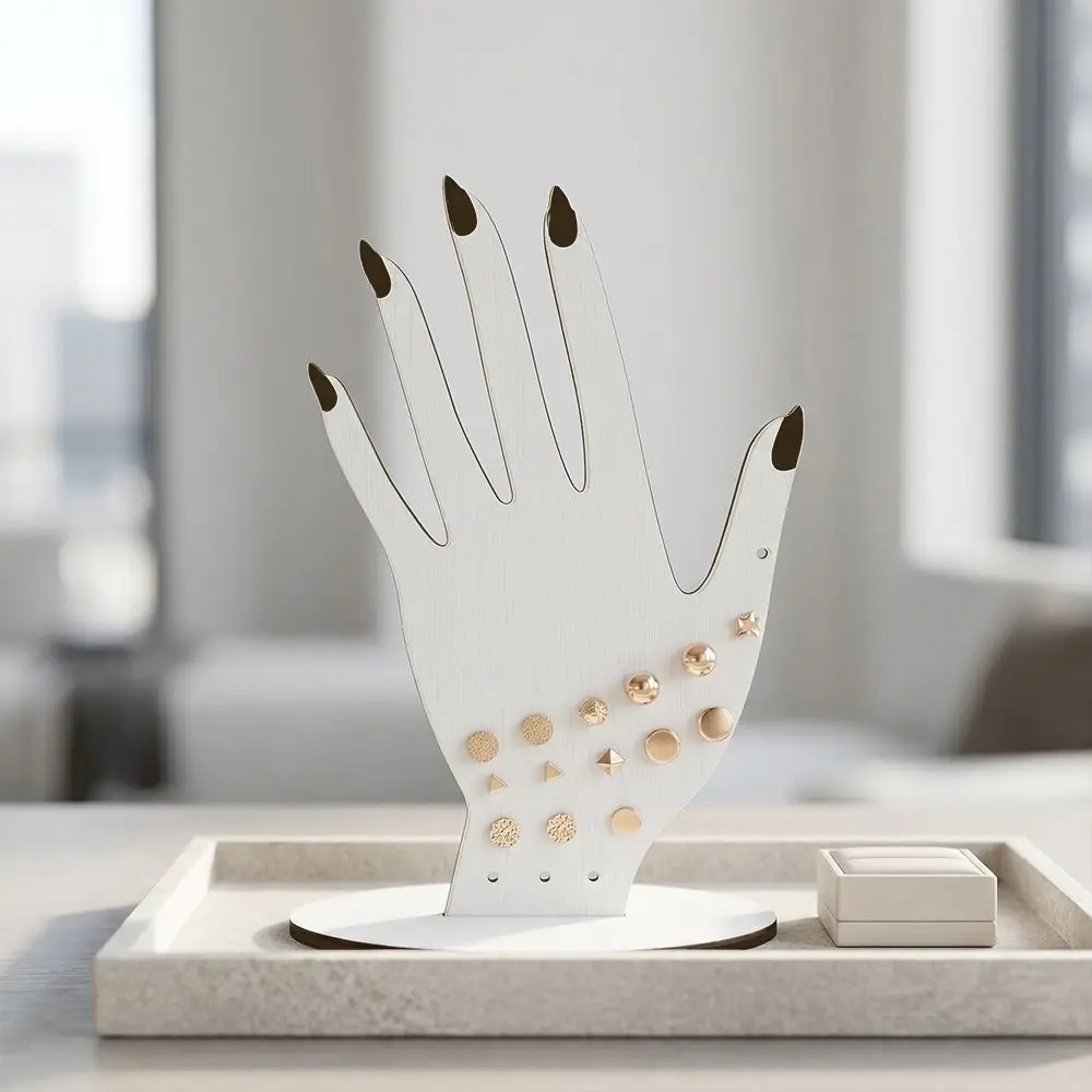 2D Wooden Hand Shaped Ring Display Stand Lightweight Compact Size Jewelry Storage Holder Smooth Polished Sturdy