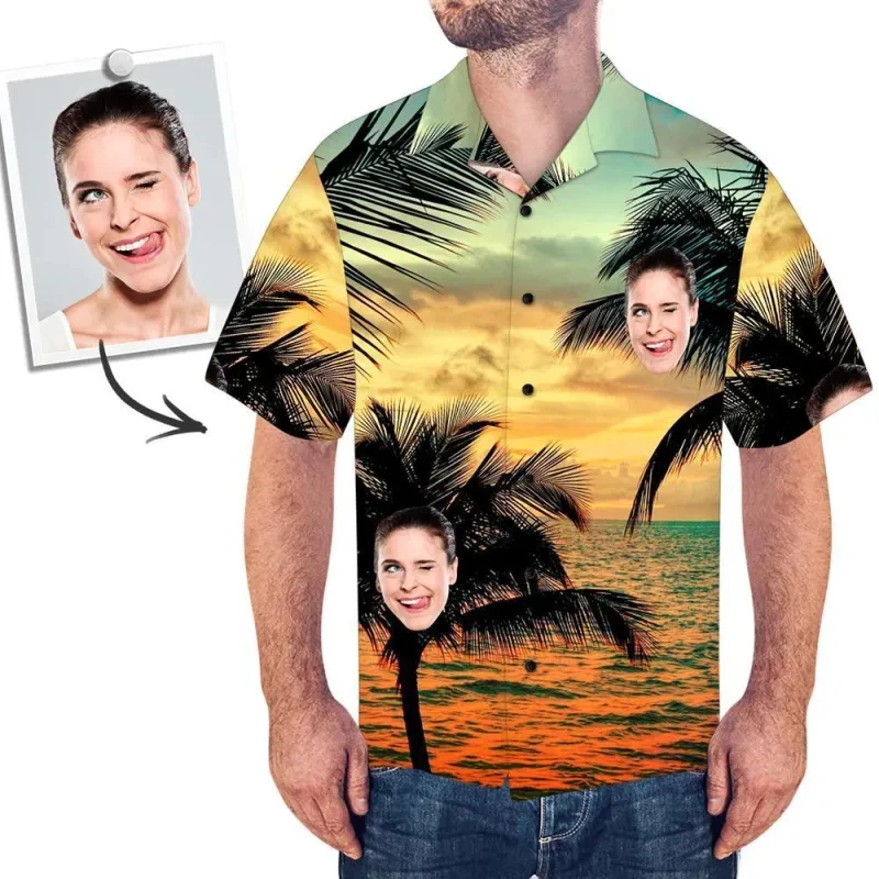 

Funny Custom Avatar Graphic Shirts For Men Clothes Hawaiian DIY Photo 3D Print Female Lapel Blouse Personalized Design Surf Tops