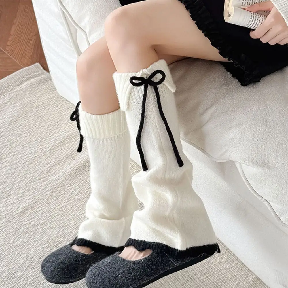 

Fashion Y2K Lace Up Leg Warmers Sweet Ballet Flare Knit Banding Leggings Loose Elastic Women's Plush Stockings Winter