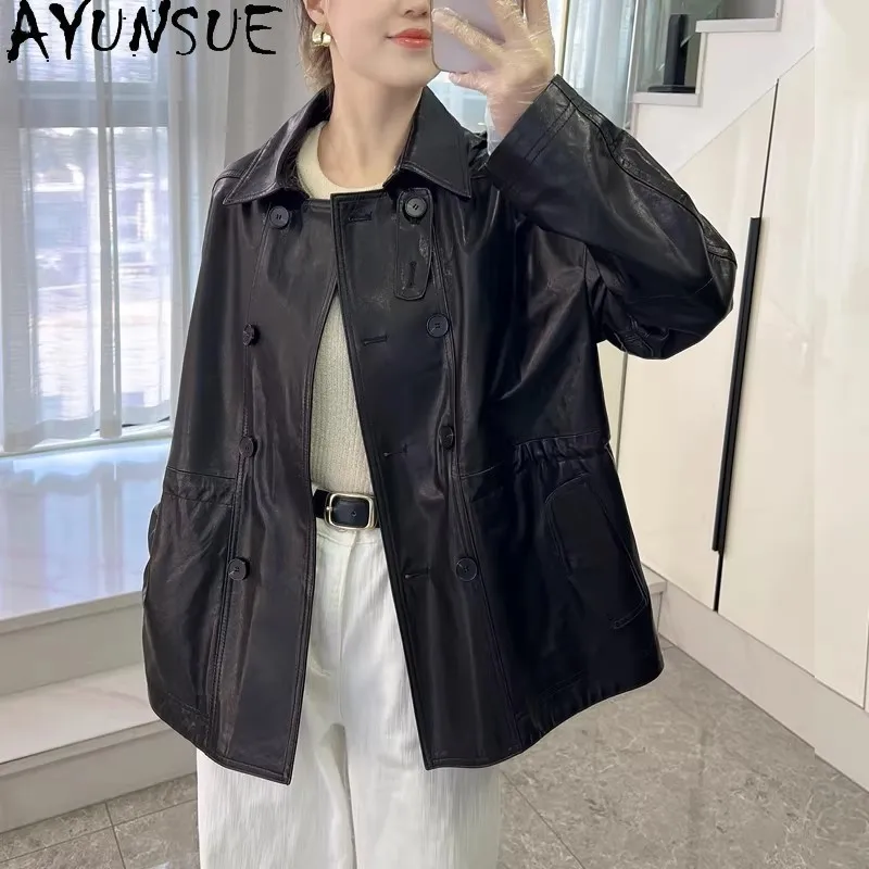 AYUNSUE 100% Real Leather Jacket Woman Clothing 2026 Autumn High-end Sheepskin Coat for Women Black Fashion Casaco Feminino