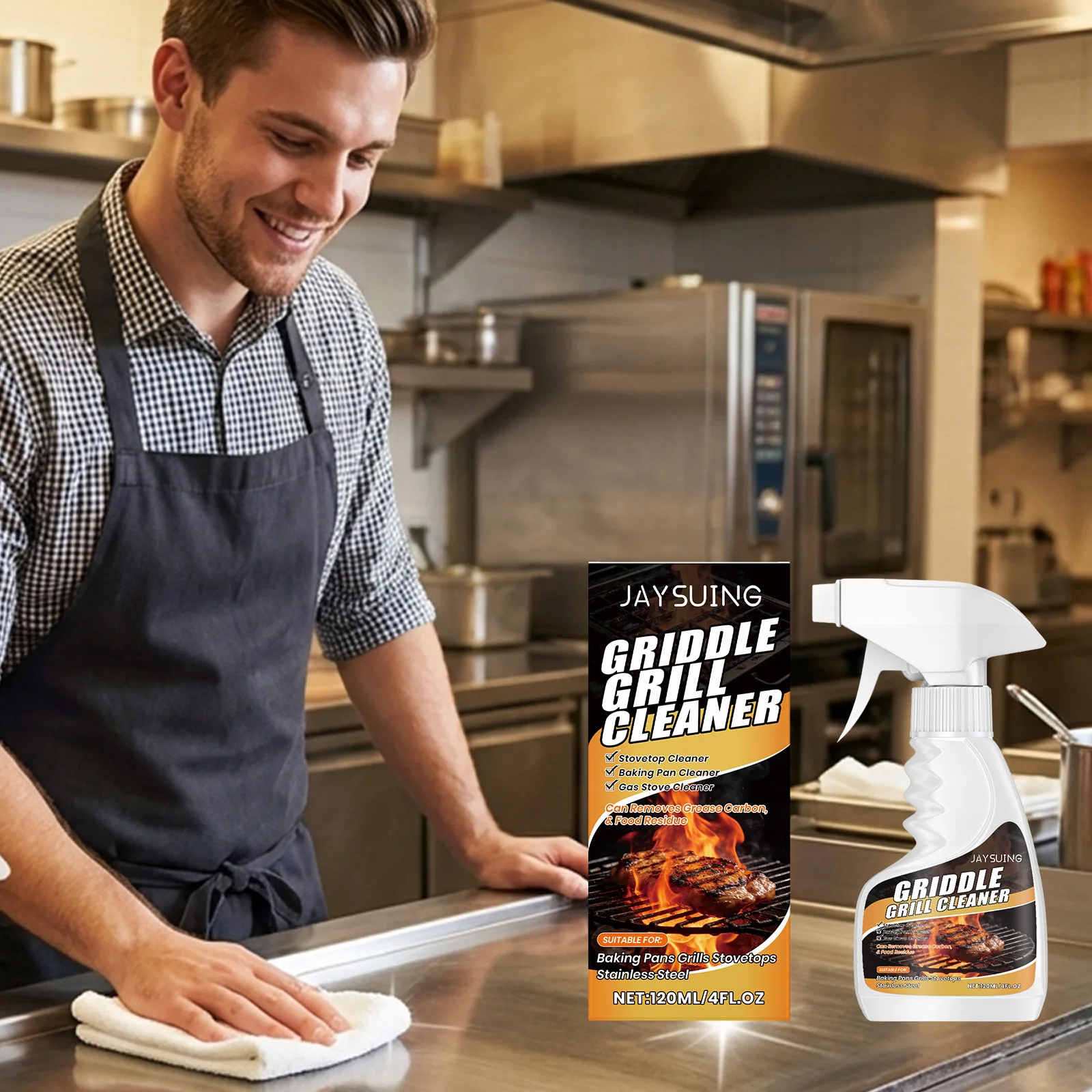 Griddle Grill Cleaner Spray Heavy Duty Degreaser for BBQ Grills Griddles Stovetops Food-Safe Burnt On Grease Fast Easy Formula