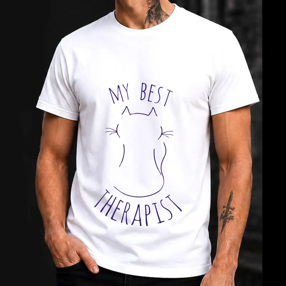 my best therapist Funny Cat Gift T-shirt Short Sleeve Graphic Clothes All size tops S-6XL 100% Cotton Printed Tee