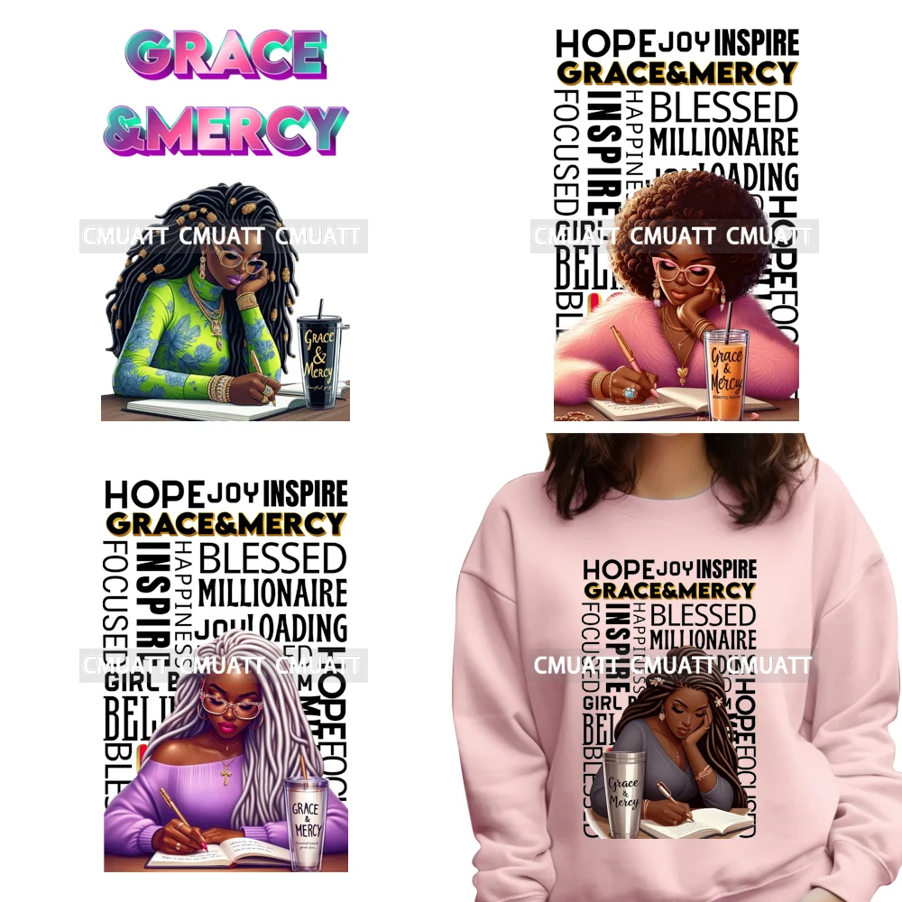 

Hope Inspire Afro Girl Boss Cross Bible Christian Faith Iron on Washable DTF Heat Transfers Stickers Ready to Press for Textiles