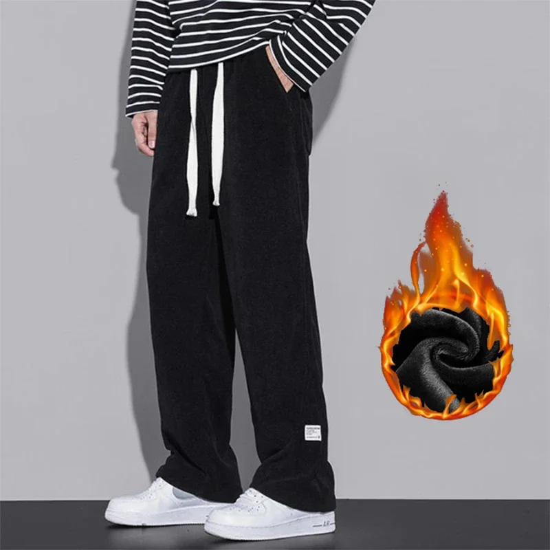

Мужские осенне-зимние утолщенные теплые спортивные штаны, мужские повседневные свободные прямые широкие брюки, простые эластичные эластичные брюки