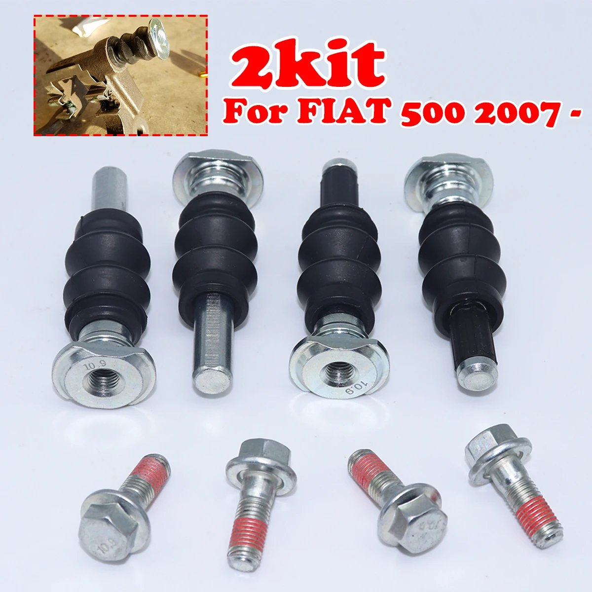 

2Kit For FIAT 500 2007 - 500 595 695 2008 -Front Brake Caliper Slider Guide Pins Bolt Left Right Disc Housing Sleeve Bushing
