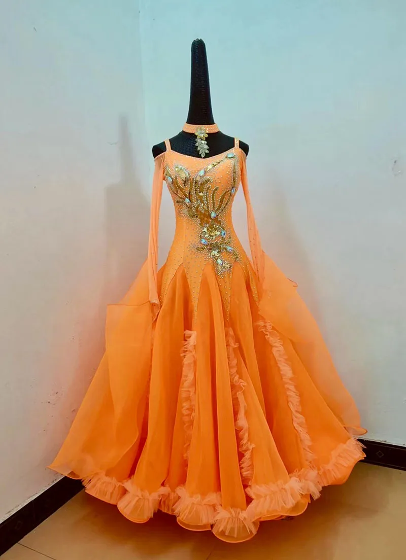 Robe de danse valse de salle de bal, taille sur mesure, jupe de concours de salle de bal, Flamenco, haute qualité