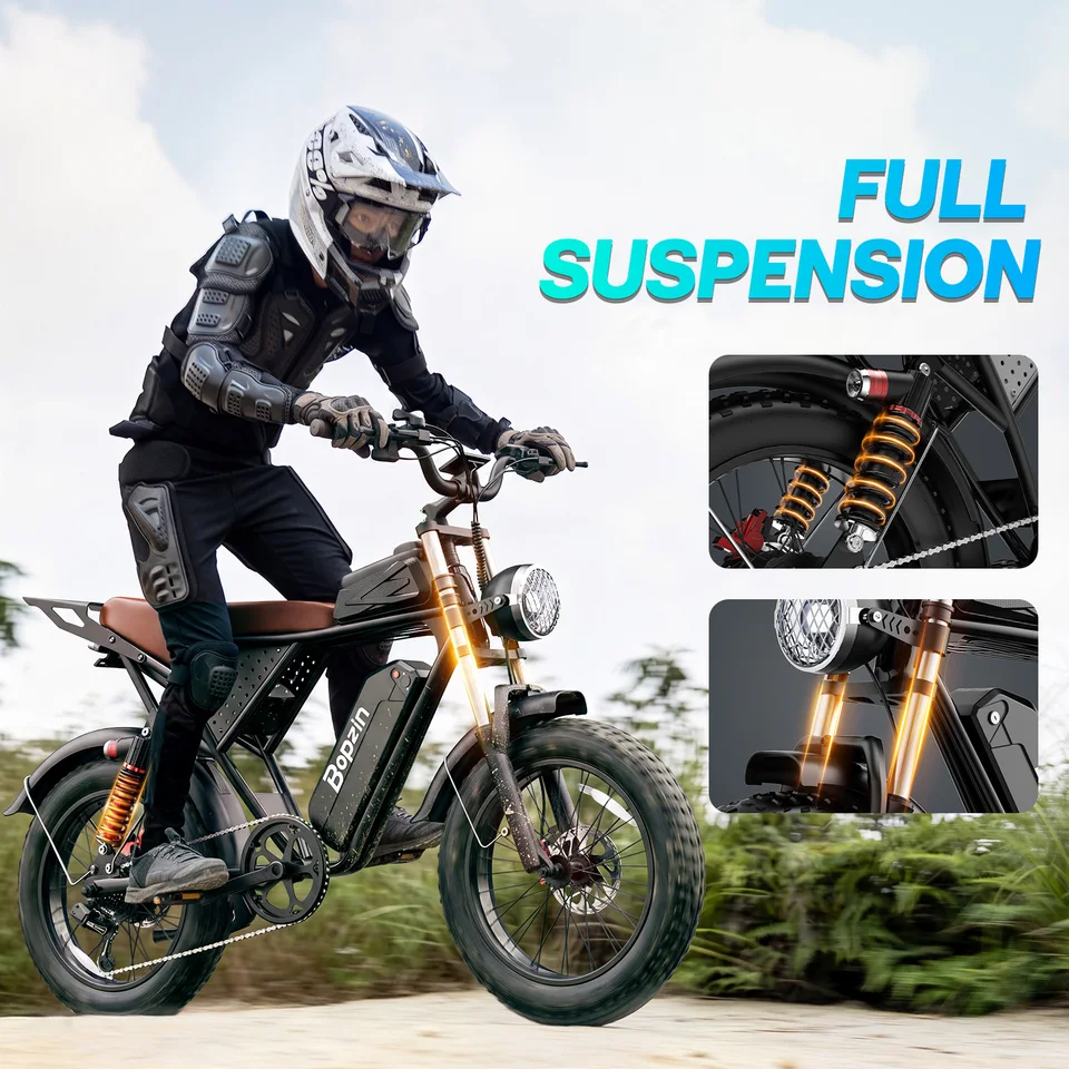 Bopzin C22-Z-25 Electric Bike 1500W 48V 25Ah Fat Tire Ebike for Adults 35MPH Full Suspension Off-Road 20" Dirt Motorcycle E-Bike image 5