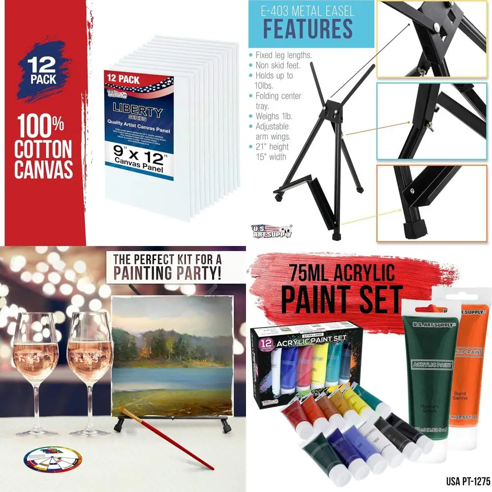 

Набор для творчества на 6 человек: 6 мольбертов, 12 цветов красок, холсты, кисти, палитры, фартуши для детского дня рождения