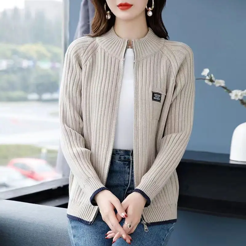 Knitted Cardigan Women's Outerwear New Style Loose and Stylish Long Sleeved Casual Zipper Sweater Jacket