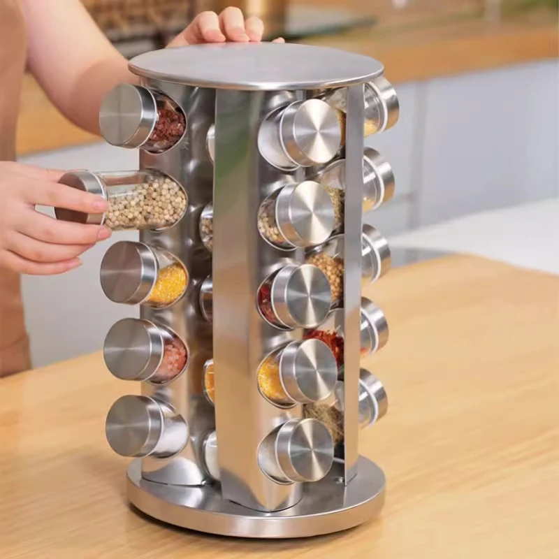 

Kitchen supplies 430 stainless steel glass rotating multi-layer seasoning tank set seasoning cup light luxury export storage
