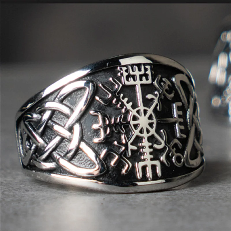 Vintage Vegvisir Pirate Compass Ring Nordic Symbol Cocktail Rider Ring Men\'s Statement Punk Jewelry