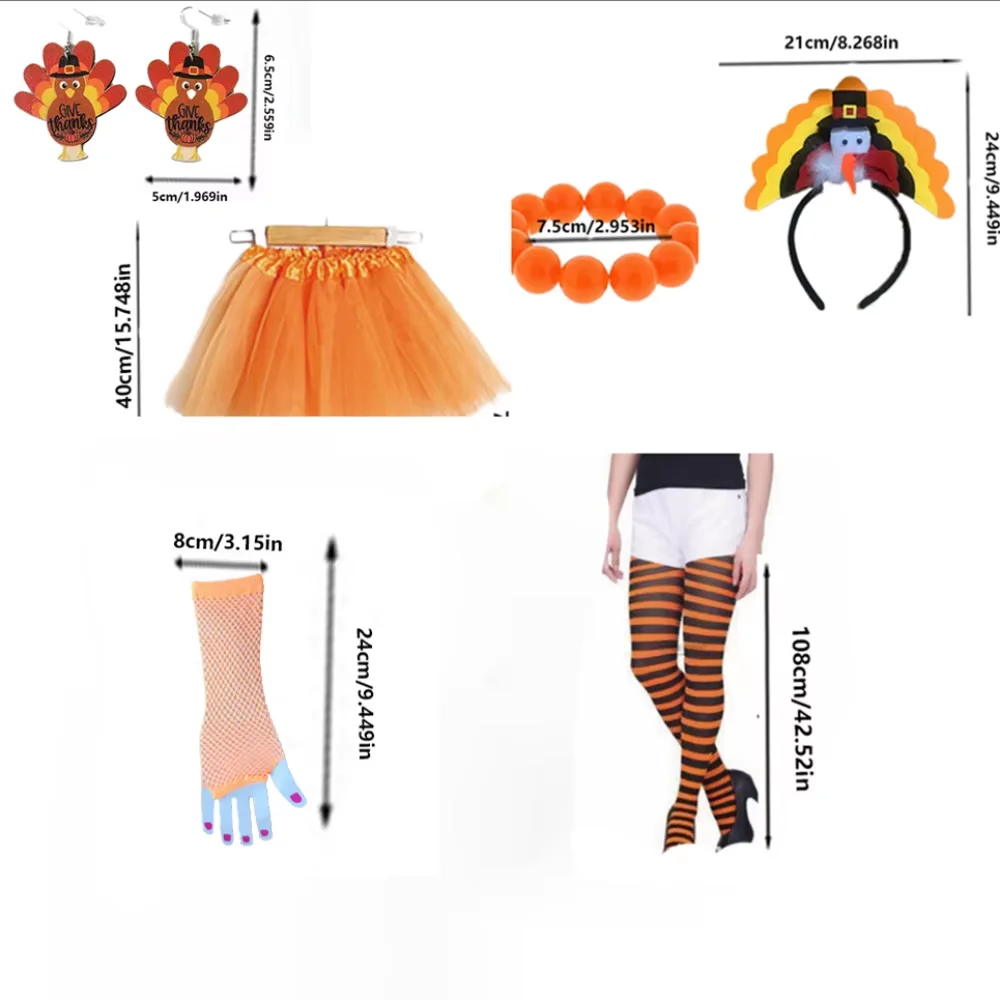 PESENAR Thanksgiving Turkey Costumes Set Includes Thanksgiving Holiday Tutus Turkey Headband Running High Sock Trot Cosplay