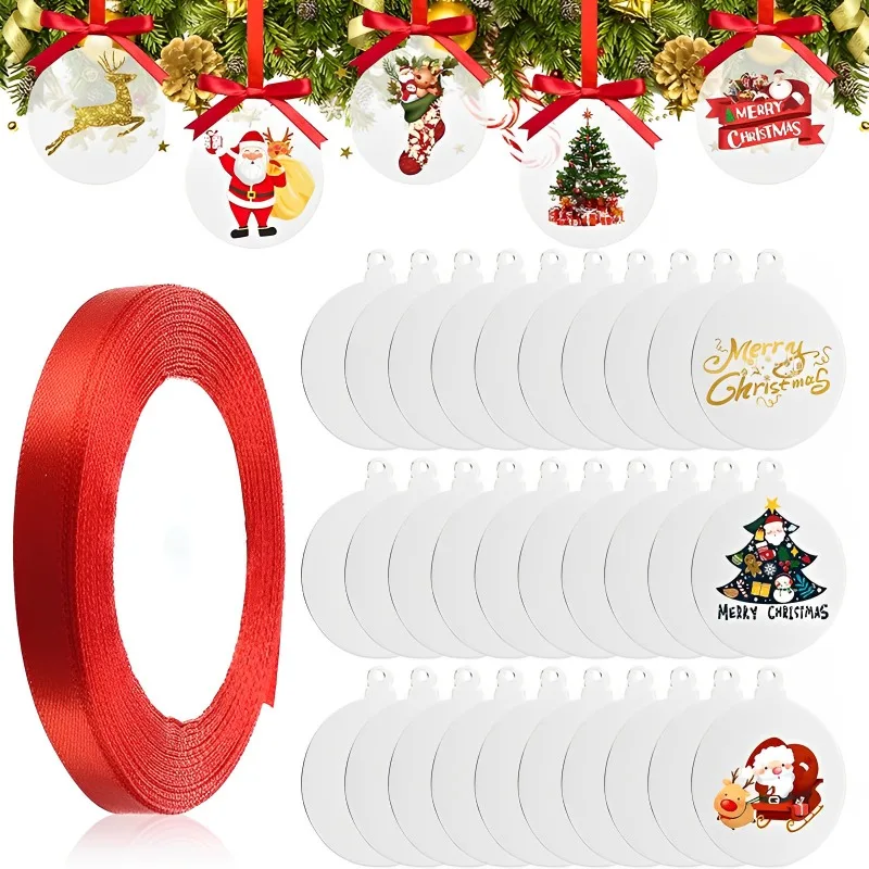 10/5PCS Acrylic Christmas Tree Ornament Blank Transparent Acrylic Disc DIY Blank Christmas Round Decor with Hole for DIY Craft