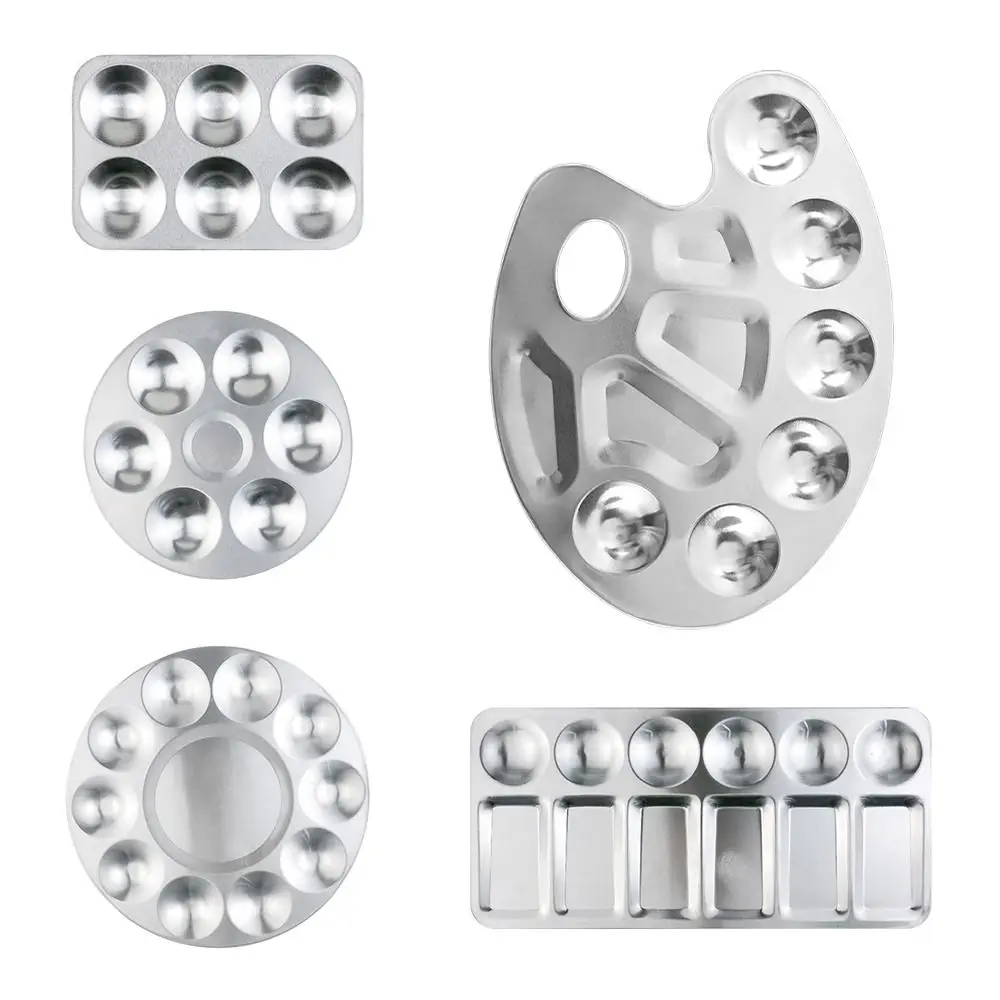 Metal Watercolor Palette 6/10/12 Wells Circular/Rectangular Mixing Paint Tray Hand Drawn Painting Color Palette Art Supplies