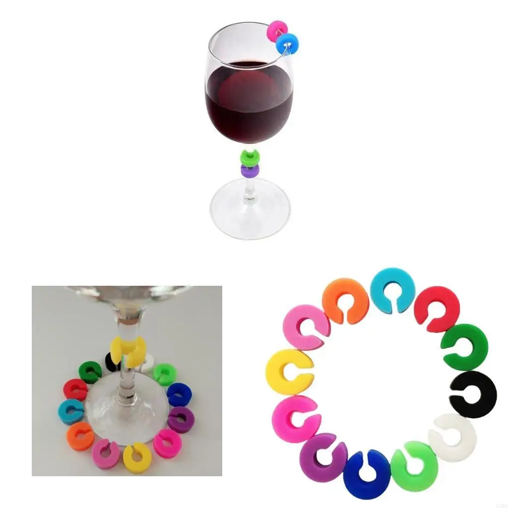 37ME Wine Glass Markers Set of 12 Mini Circle Silicone Drink Glass Charms Tags Recognizer Cup Labels Signs for Party Bar