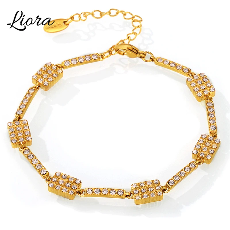 Liora Luxury Cubic Zirconia Charm Bracelets For Women Stainless Steel Square Wristband Bracelets Fashion Waterproof Jewelry