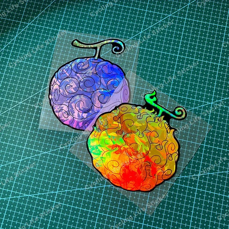 

1Pc Cartoon Devil Fruit Laser Vinyl Sticker, Waterproof Scratch Cover Decal for Motorcycle Tank, Side Panel & Glass