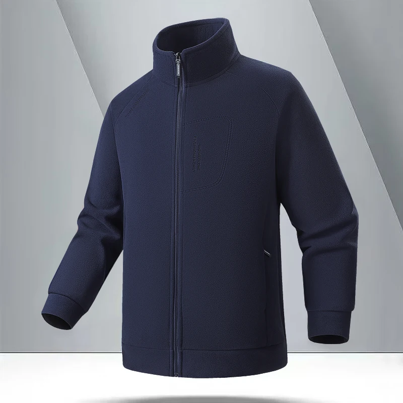 سترة الصيد المألوف الدافئة جاكيت من الصوف رجالي الوقوف طوق سترة سميكة القطبية الصوف معطف منتصف العمر سترة فضفاضة #3