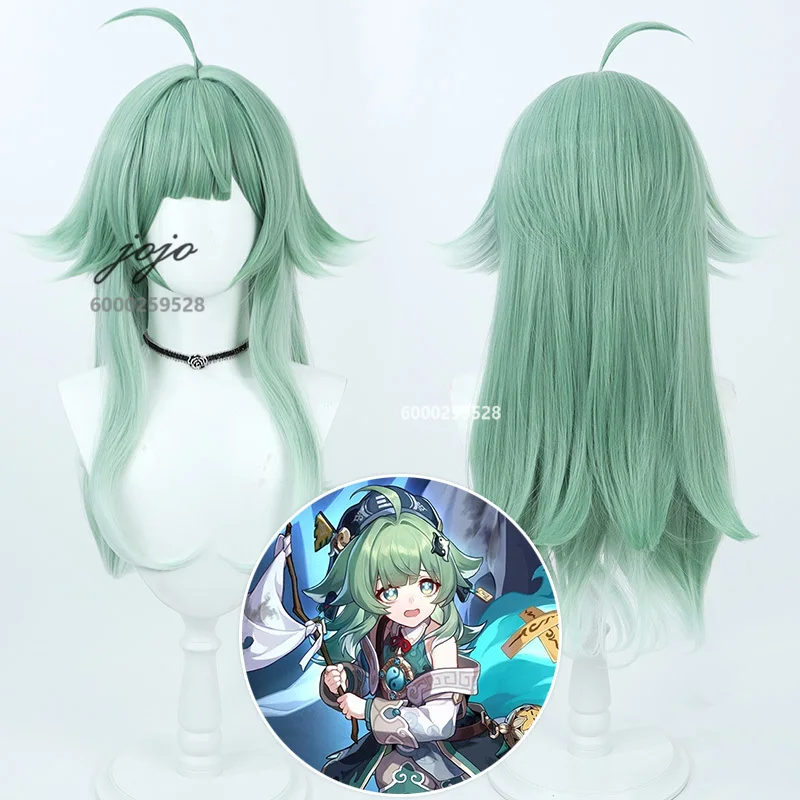 Honkai Star Rail Huo Huo Cosplay Wig Women Light Green Medium Length Hair Heat Resistant Synthetic Halloween Christmas Wig Cap