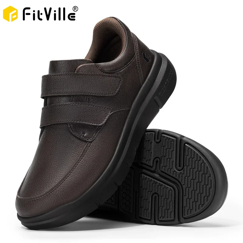 Fitville Men'S Walking Shoes Wide Design Leather Business Shoes Orthopedic Diabetic Shoe Dress Sneakers For Edema&Swollen Feet