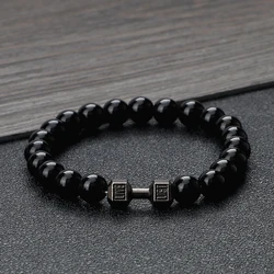 Ginásio Halteres Beads Pulseira para Homens e Mulheres, Pedra Natural, Barbell Energia, Pesos Pulseiras, Casal Pulseira, Presente Da Jóia