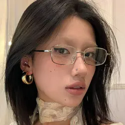 Japanischen Stil Harajuku Quadratische Gläser Rahmen für Frauen Kein Make-Up Mode Y2K Metall Anti-blau Brille Männer Retro Lesebrille