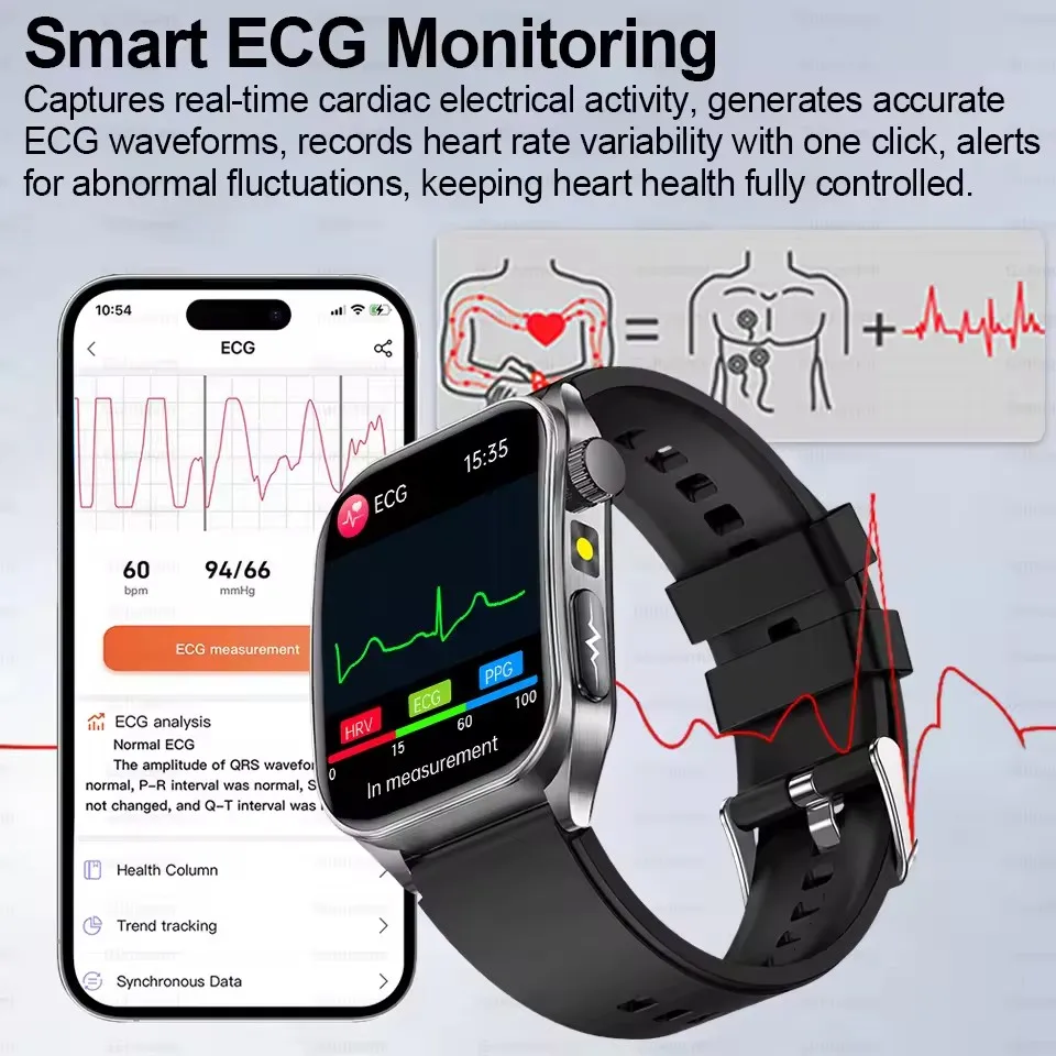 2025New Terapia Laser Salute Smartwatch Schermo in vetro zaffiro ECG + PPG Frequenza cardiaca Lipidi nel sangue Acido urico Smart Watch per uomo Donna