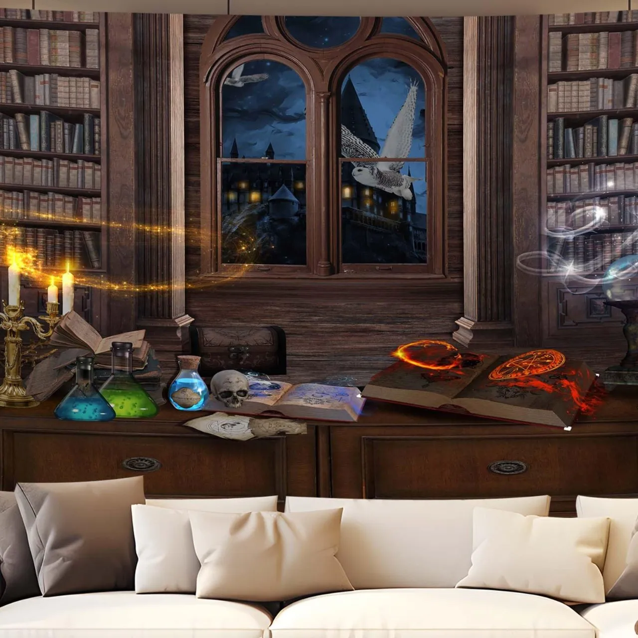 Retro Gothic-style bookshelf pattern Home decoration wall hanging fabric for family rooms bedrooms background friend's gift