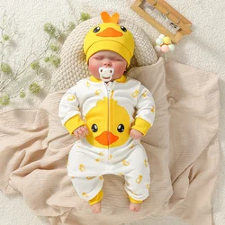 2024 2PCS Baby Unisex Cartoon Duck Long Sleeve With Duck Jumpsuit For Fashion Streetwear Newborn-24M Ropmer +Hat