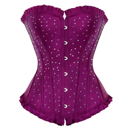 Corsetto Sexy da donna Bustier con strass gotico con lacci disossati Overbust in raso corsetto Lingerie Top Burlesque Showgirl costumi