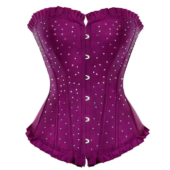 Vrouwen Sexy Corset Bustier met Strass Gothic Lace Up Uitgebeend Bovenborst Satijnen Corselet Lingerie Top Burlesque Showgirl Kostuums