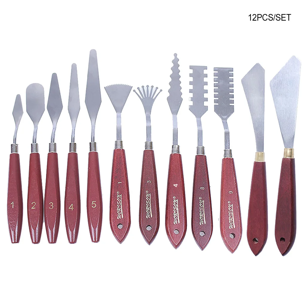 ภาพวาดผสม Scraper Palette ไม้ Handle Art Spatula วาดอุปกรณ์เสริมสําหรับน้ํามันสีน้ําอะคริลิค 7 ชิ้น