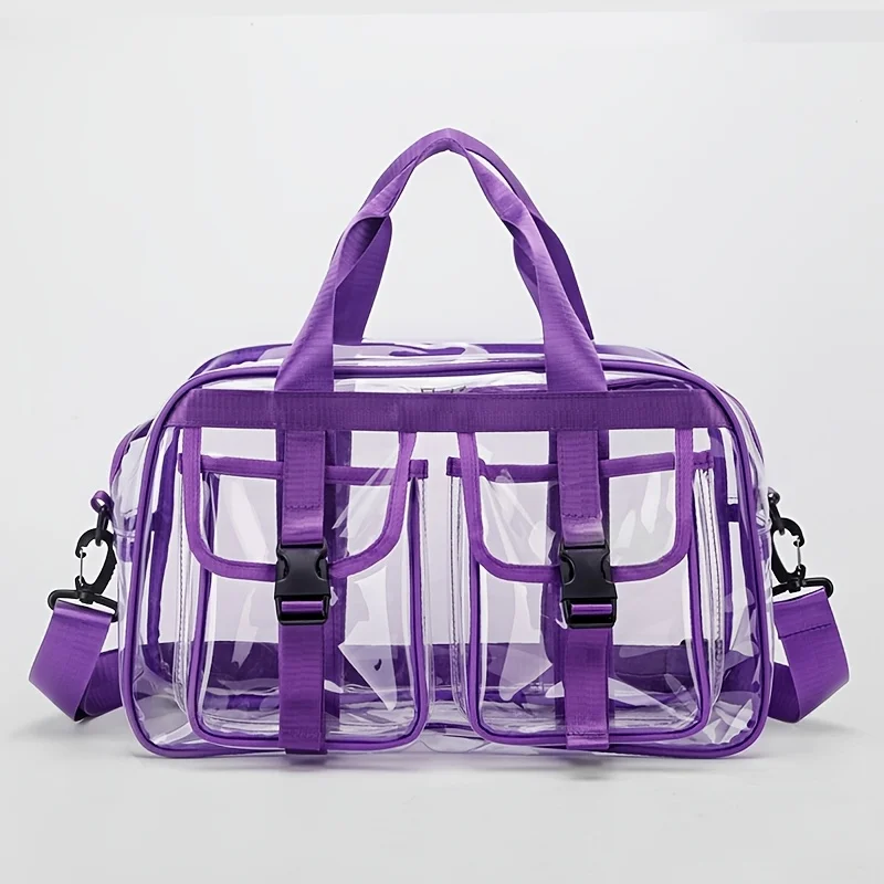 Waterproof PVC Clear Tote Bag Contrast Color Large Capacity Travel Shoulder Crossbody Handbag