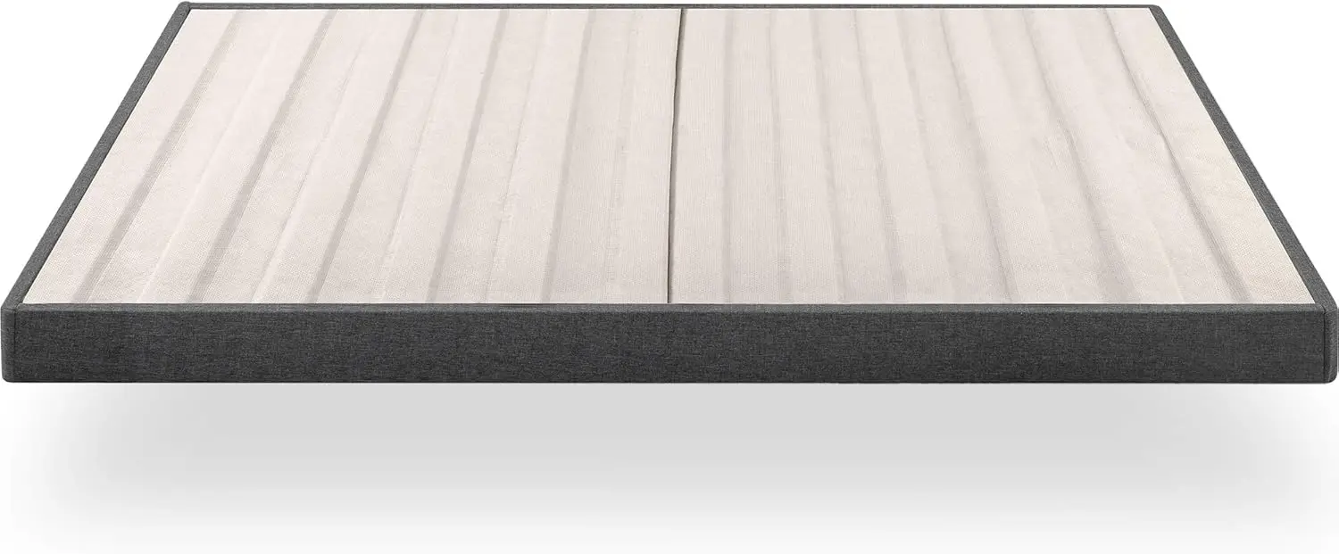 Bedroom Use, Metal and Wood Upholstered Box Spring, Grey, 4 Inch, Easy Assembly, Fabric Paneled Design