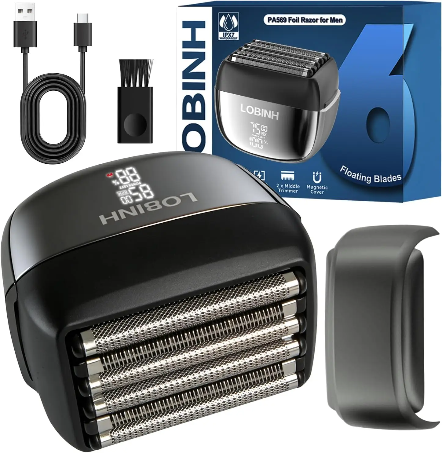 

Electric Foil Shaver with 6-Blade Floating Head, Waterproof Wet & Dry, Rechargeable Cordless, LED Display & USB-C Fast Charge