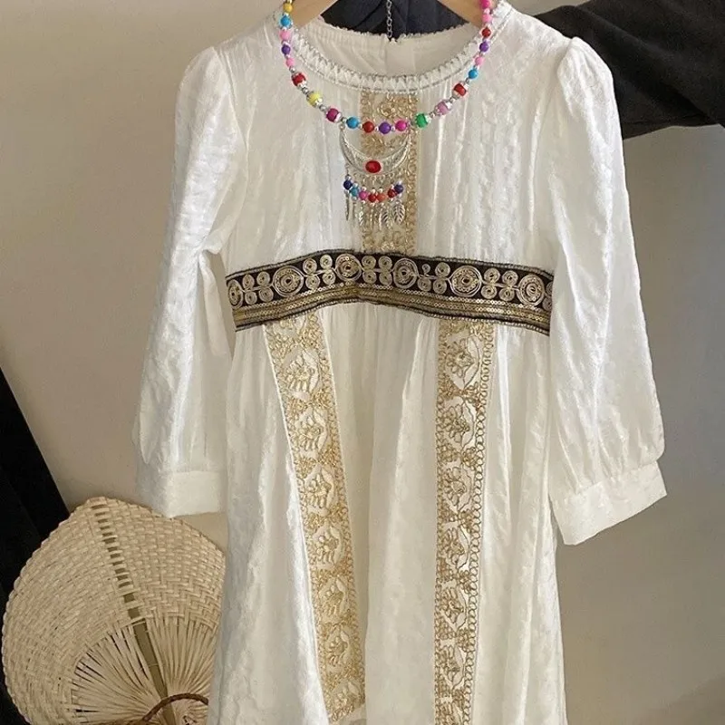 Girls' Dress Set 2025 Spring and Autumn New Children's Ethnic Style Dress National Style Printed Vest Two Piece Set