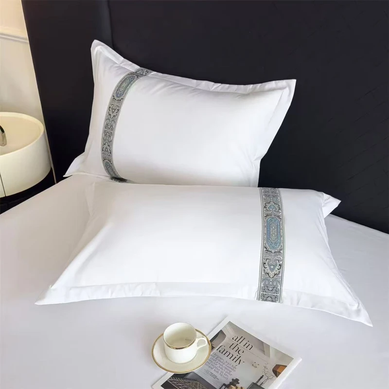 2pcs Hotel White Pillowcase 48x74cm Webbing Design Adult Bedding Envelope Style Pillow Case Luxury Home Textiles