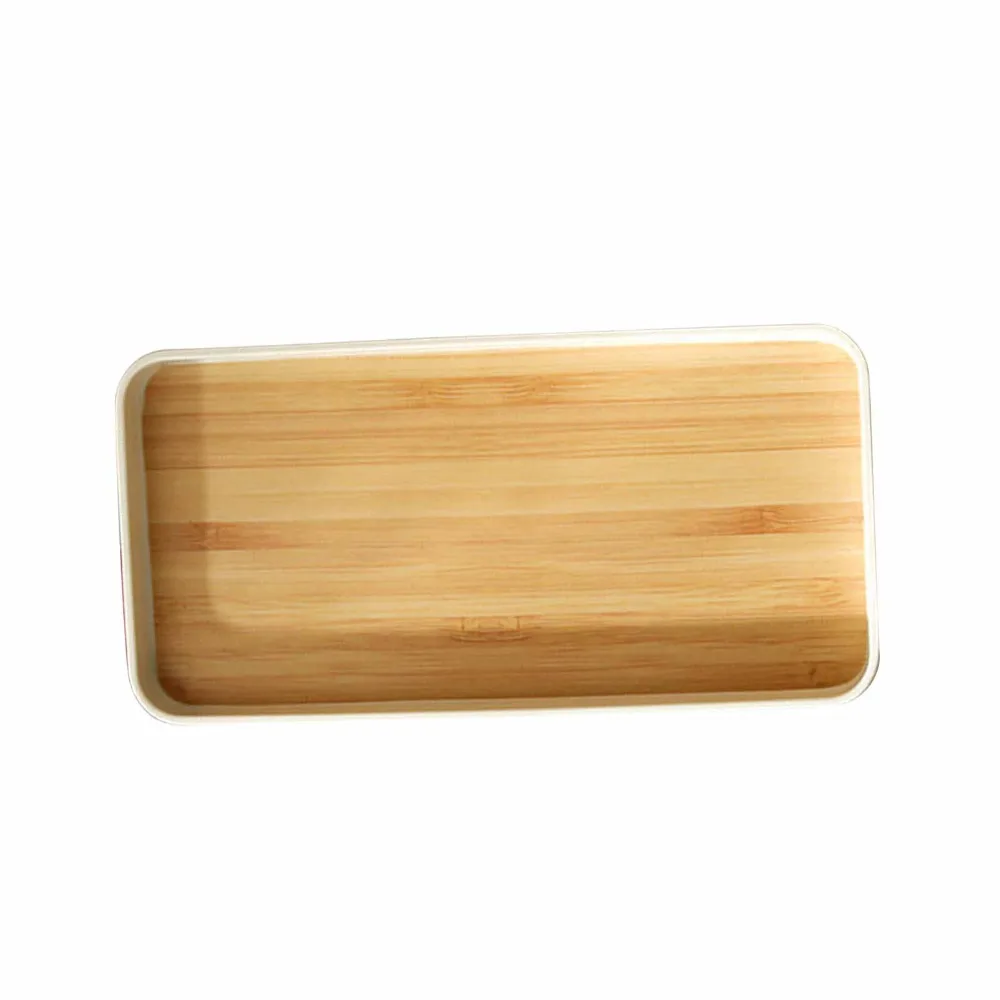Resin Serving Tray Elevated Surrounding Edge Realistic Printed Wood‑grain Fruit Platter Multi Size Anti‑slip Food Tray
