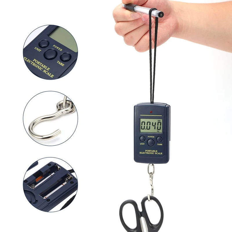 40kg/10g Mini Digital Scale for Fishing Luggage Travel Weighting Steelyard Hanging Electronic Hook Scale, Kitchen Weight Tool