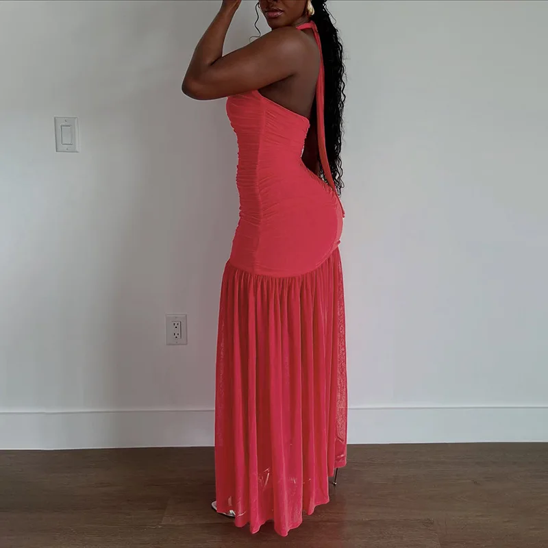 Vestido sofisticado, vestido ajustado con espalda descubierta y doble capa, vestido recortado, vestido moldeador de figura para discoteca