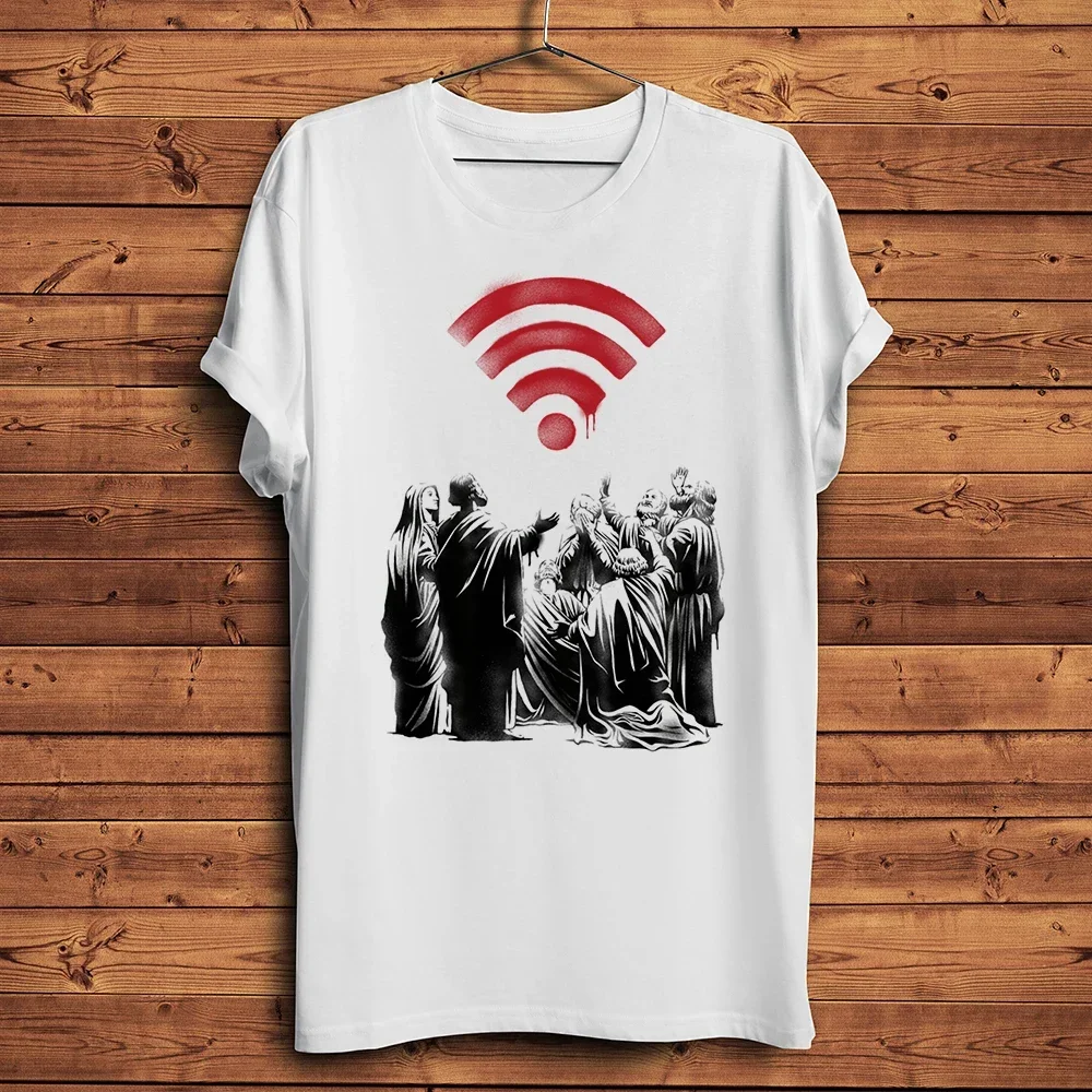 

Футболка мужская повседневная с коротким рукавом, уличная одежда унисекс, забавная Классическая художественная рубашка без наклеек с изображением Вознесения Wi-Fi