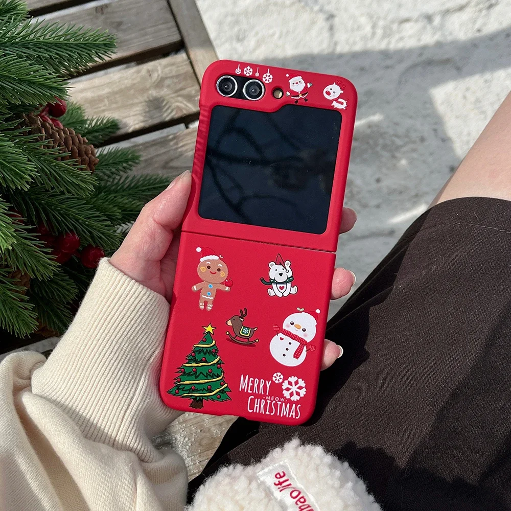 

Red Christmas Snowman Gift with Lanyard Phone Case for Samsung Galaxy Z Flip 3 4 5 5G PC Hard Anti-drop Back Cover Funda