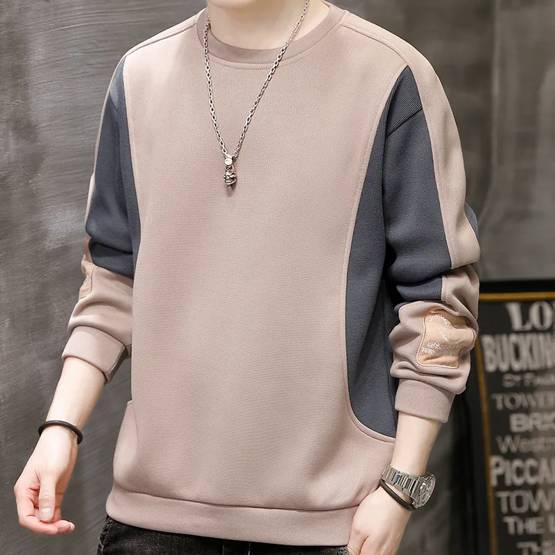 High quality sweatshirts for men long sleeve patchwork pullover new spring autumn 2024 tending clothing - black white grey