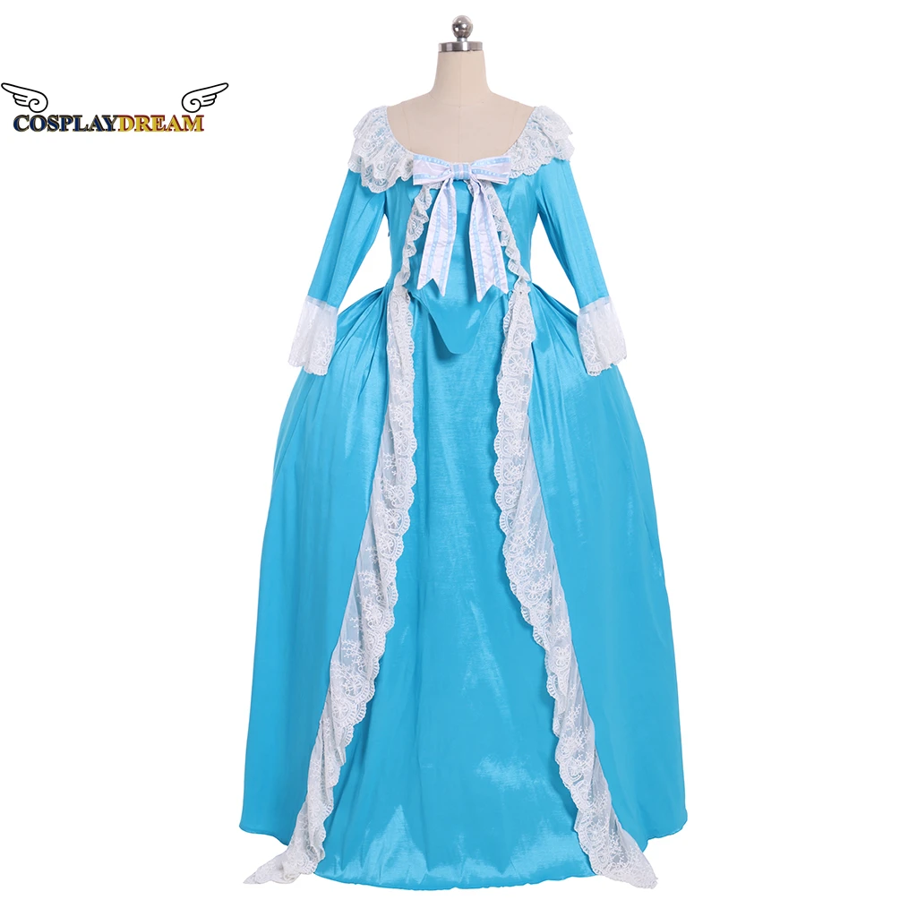 Women Rococo Court Gown Queen Princess Ball Gown 18th Century Marie Antoinette Lake Blue Noble Dress Colonial Georgian Dress