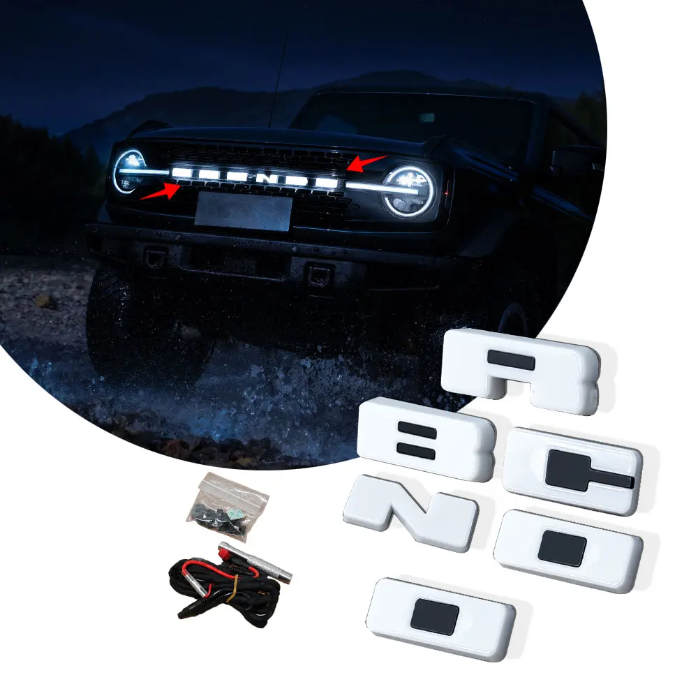 Off Road 4x4 Exterior Accessories Front Grille Illuminated Emblem Letter Badge with Light For Ford Bronco 2021-2023 2/4 Door